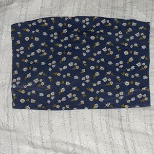 blue tube top with white flowers
